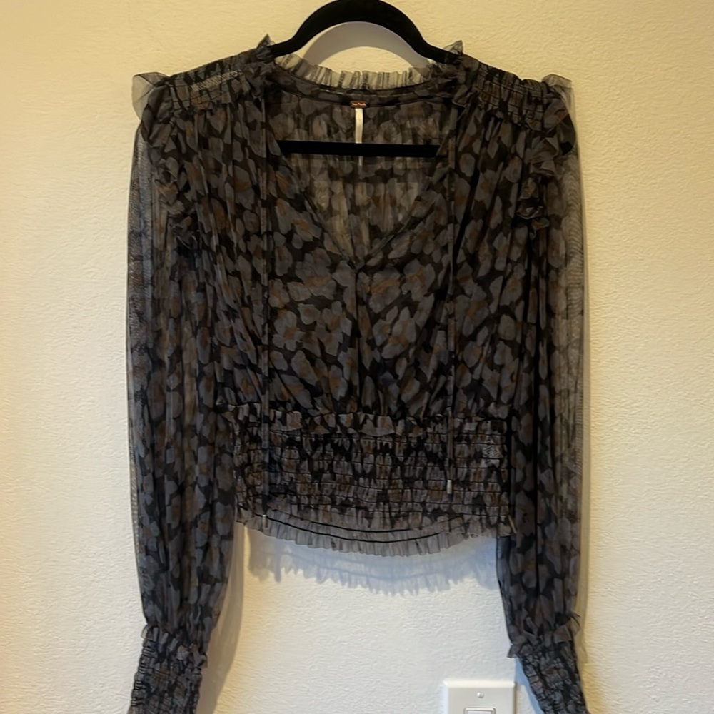 Free People Smocked Long Sleeve Blouse Size S